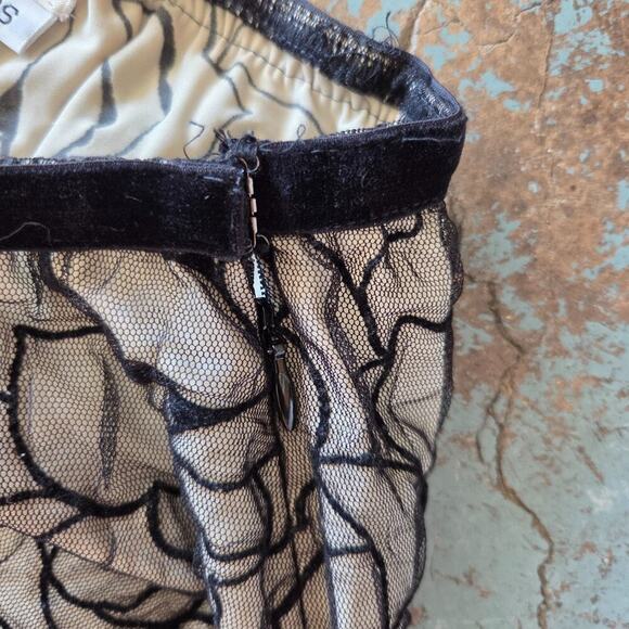 Vintage 90s Y2K Floral Mesh Midi Skirt Size S P Black Roses Whimsygoth Gothic - Picture 6 of 7